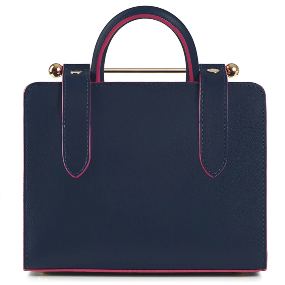 Strathberry Navy Leather Mini Top-Handle Crossbody with Pink Trim - Picture 3 of 16